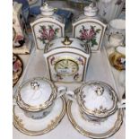 A Spode mantel clock; 2 Spode covered flasks; 2 chocolate cups; etc.