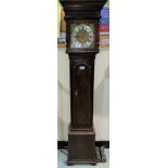 An 18th century style dwarf longcase clock in oak case, with turned pillars to the hood and arched