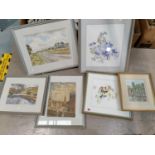 A selection of modern floral watercolours, framed and glazed