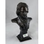 A modern bronze bust, head & shoulders of Beethoven, height 27