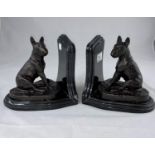 After Barrie: a pair of modern bronze and marble bookends in the form of seated bull terriers