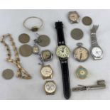 A selection of vintage gents' watches including Ingersol pocket watch, EMKA, Regency, Aviation wrist