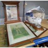 Two Spy prints; a hall mirror; a watercolour; a Royal Doulton slipper bath; lace; etc.