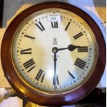 A George V GPO wall clock in mahogany case with single train fusee movement, diameter 36 cm (no