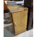 A 1930's Art Deco satin birch bedside cabinet, 36 cm; a similar period painted firescreen with