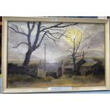 Frank Shenton: Smallholding, Souracre, oil on board, signed, 60 x 90 cm, framed