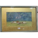 C E Bentley: Cattle lying down in a field, watercolour, signed, 25 x 44, framed; Rural landscape,