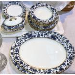 A Minton part dinner service with blue & white borders