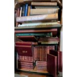 A small set of "Works of Shakespeare", 40 red leather bound volumes; other books