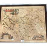 A hand coloured antique map "Cestria", 42 x 52, framed and glazed