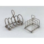 A 4-division toast rack on 4 ball feet, Birmingham 1906 and a square 4-division toast rack,