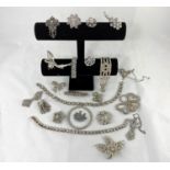 A selection of diamante jewellery: necklaces; bracelets; brooches