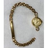 A ladies Omega wristwatch on 9 carat hallmarked gold strap, 14 gm gross