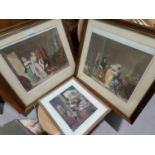 A 19th century pair of signed mezzotints, Georgian interior scenes; other pictures and prints