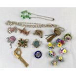 A selection of mid 20th century costume jewellery: gilt woven metal and turquoise effect stone