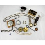 A Japanese musical powder compact; another; a compass; a pocket watch; a pair of 9 carat gold