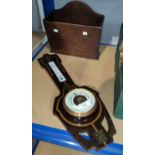 An Art Nouveau banjo barometer aneroid movement, 50 cm; a 19th century candle box