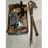 A selection of collectables: 5 vintage walking sticks; a 1950's bakelite hairdryer (sold as a