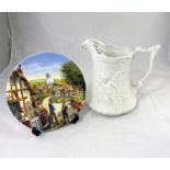 A Victorian style Parianware jug; a Royal Doulton set "Journey through the Village"