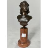 A classical style bronze bust 'Raffael S', on turned red marble column, overall height 20cm