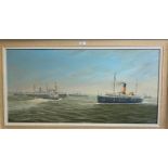 John Cromby (XX - XXI): Liverpool seascape with steamships and tugs, oil on canvas, signed, 50 x 100