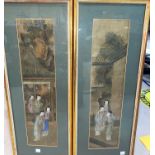 Two Chinese water colours depicting working ladies, framed and glazed, 47 x 11cm
