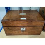 A Victorian rosewood rectangular workbox with fitted interior, 30 cm