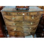 A George III mahogany bow front chest of 3 long and 2 short drawers with brass oval drop handles,