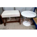 A Bagasse white composition circular pedestal table chrome column 51cm diameter and a dressing stool