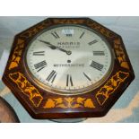 A 19th century wall clock in octagonal rosewood case with marquetry leaf and flower inlay, single