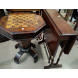 A Victorian inlaid oak octagonal box (reduced); an Edwardian mahogany Sutherland table