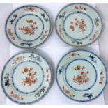Four Chinese plates decorated with flowers, some minor chipping and minor hairlines