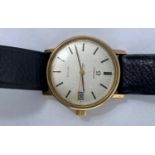 A yellow metal cased 1960's / 70's Omega DeVille wristwatch with champagne dial, baton numerals