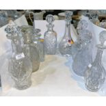 A selection of cut glass decanters