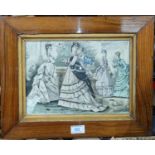 A Victorian hand coloured fashion print, girl with yo-yo in rosewood frame, 33 x 42cm overall