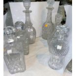 A selection of cut glass decanters