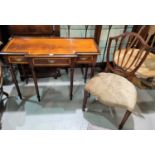 A Georgian style breakfront side/hall table in crossbanded figured mahogany, with 2 matching