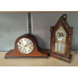 A 19th century American mantel clock in arch top mahogany case; a 1930's chiming mantel clock
