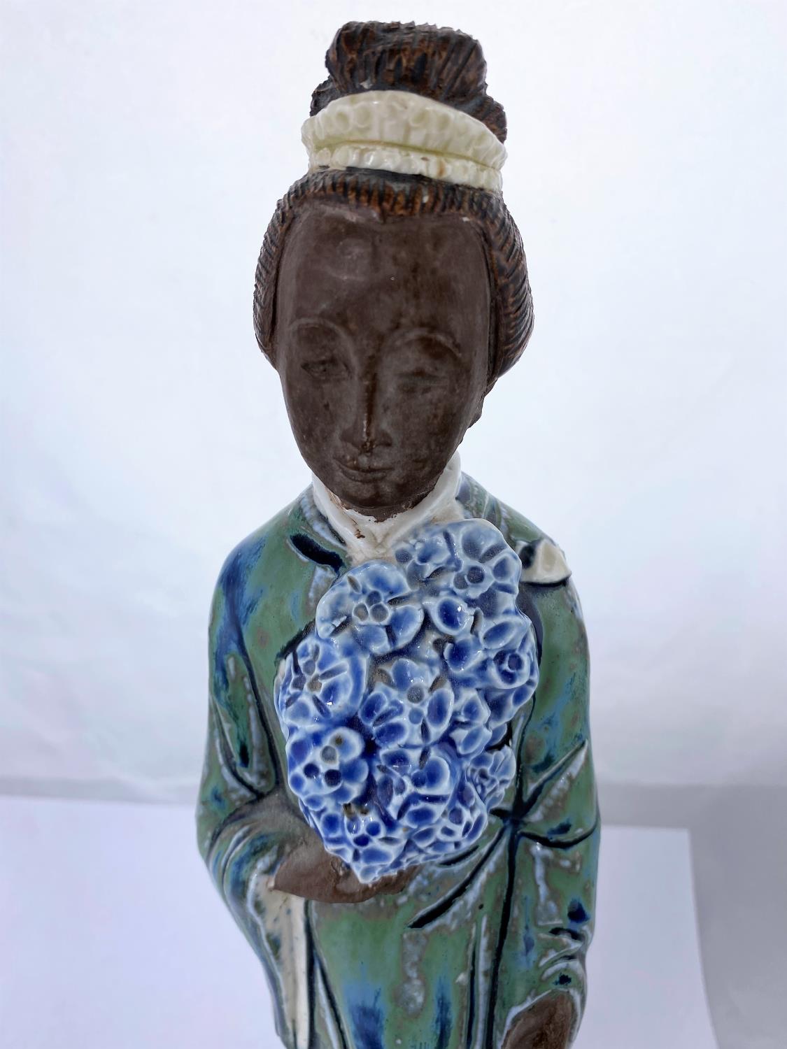 A Chinese ceramic figure of woman in robed and flowers, mounted on velvet stand, height 35cm and - Image 4 of 6