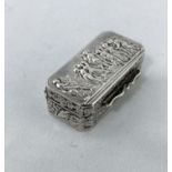 A rectangular pill box with embossed decoration, import marks 1878