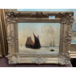 19th Century: Seascape with gaff rigged boats, oil on canvas, unsigned