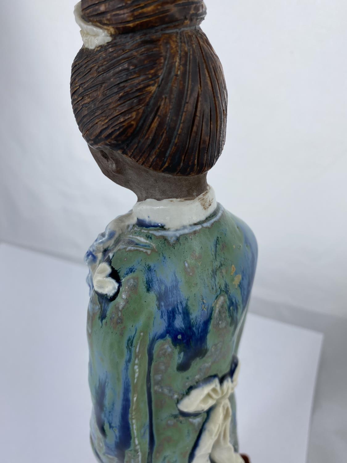 A Chinese ceramic figure of woman in robed and flowers, mounted on velvet stand, height 35cm and - Image 6 of 6