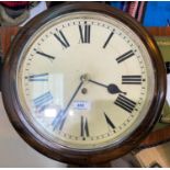 A wall clock in mahogany case with circular dial and single train fusee movement, diameter 40 cm