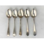 Five monogrammed Old English pattern teaspoons, London 1803 - 1811, 2.5oz. / 80gm