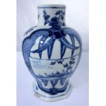 A Chinese blue and whiter baluster vase with octagonal base decorated with traditional scenes, six