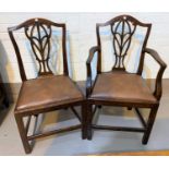 A late 18th/early 19th century set of 6 (4 + 2) elm dining chairs in the 'Country Hepplewhite' style