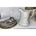 A Victorian style Parianware jug and other items