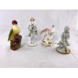 A Royal Crown Derby pink bird;a Royal Worcester woodpecker; an 18th century style Austrian figure;