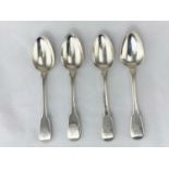 Four Fiddle pattern monogrammed teaspoons, London 1815 / 16, makers William Fly & William Fearn,