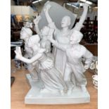 A large 20th century Chinese Blanc de Chine ceramic group depicting five figures with sashes and